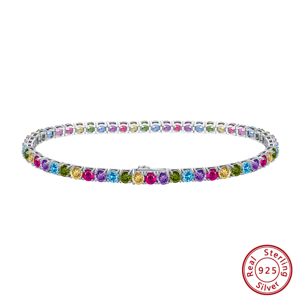 Sterling Silver Alternating Color CZ Bracelet