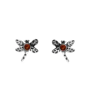 Sterling Silver Amber Dragonfly Stud Earrings