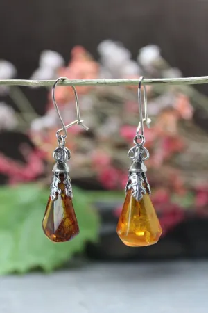 Sterling Silver and Amber Teardrop Earrings
