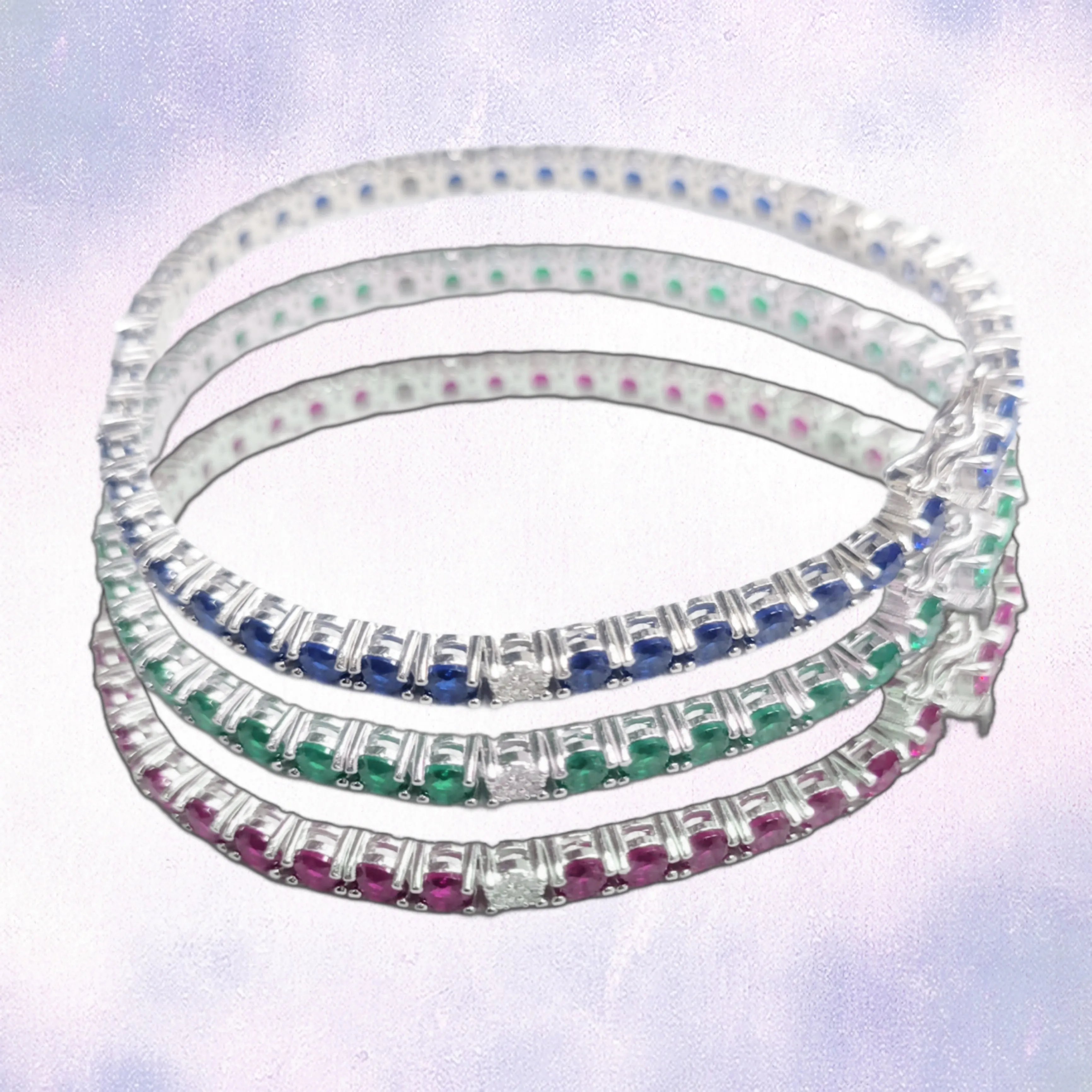 Sterling Silver Color Micropave CZ and Spinel Tennis Bracelet