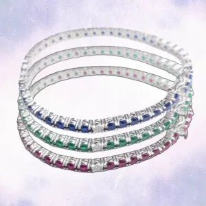 Sterling Silver Color Micropave CZ and Spinel Tennis Bracelet