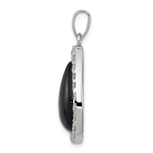 Sterling Silver CZ and Onyx Tear Drop Pendant