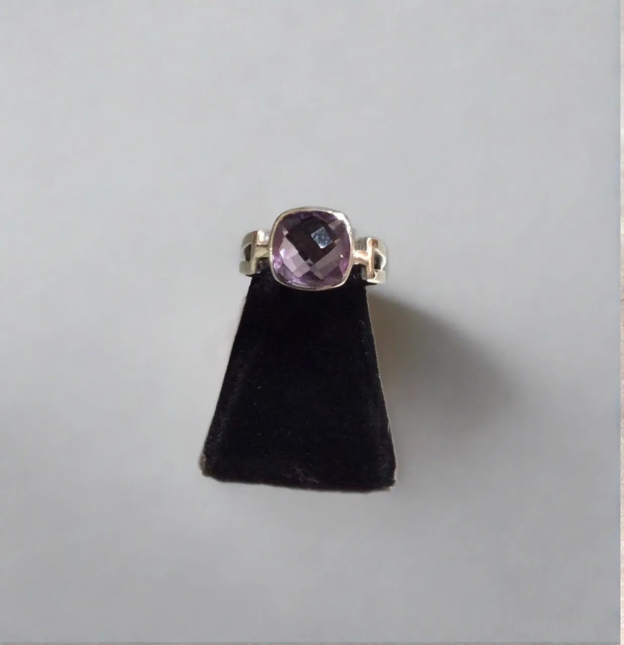 Sterling Silver Square Cushion Cut Amethyst Ring Size 8