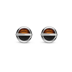 Sterling Silver Whitby Jet & Amber Split Round Stud Earrings