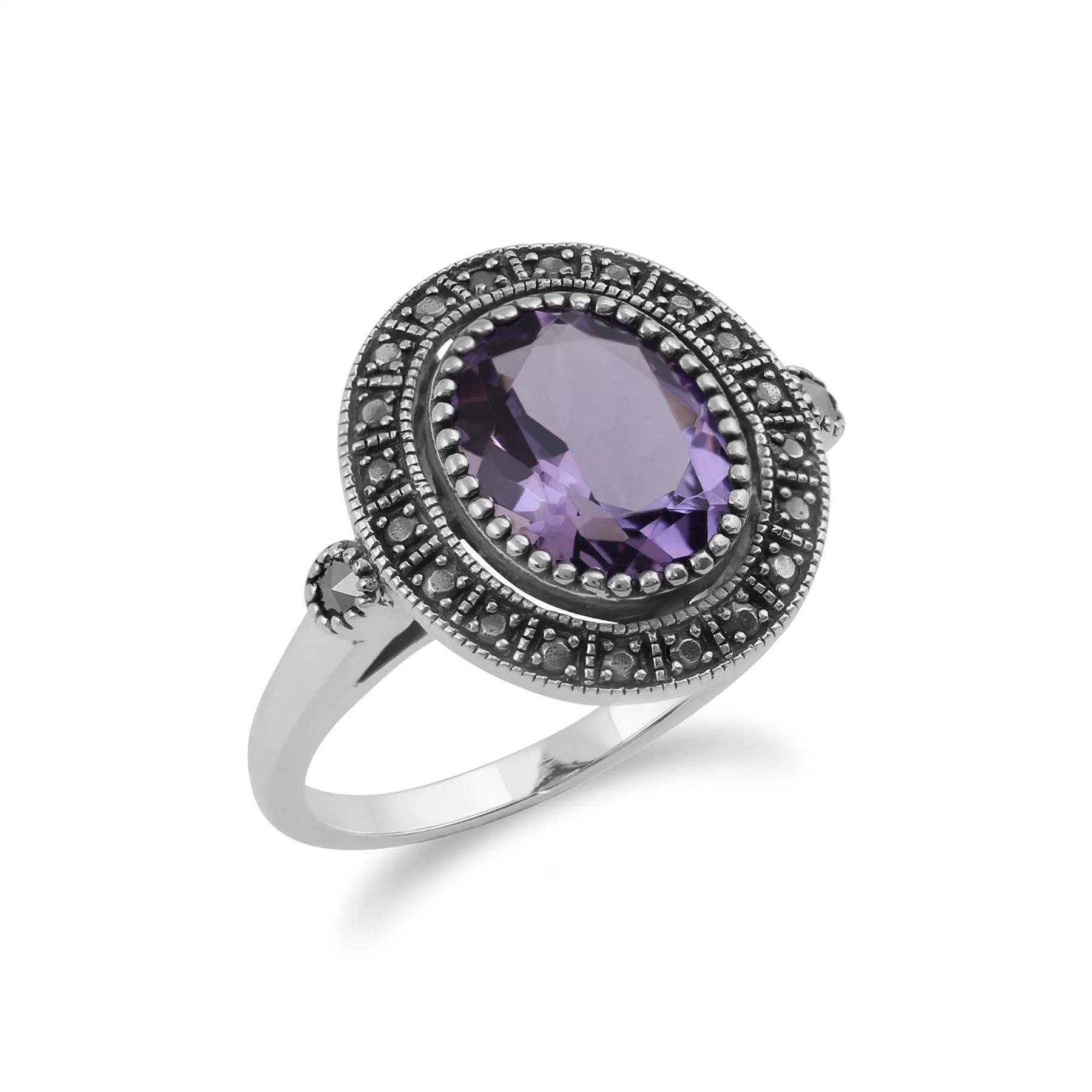 Sterlingsilber Amethyst & MARKASIT ANTIK STIL Haufen Ring