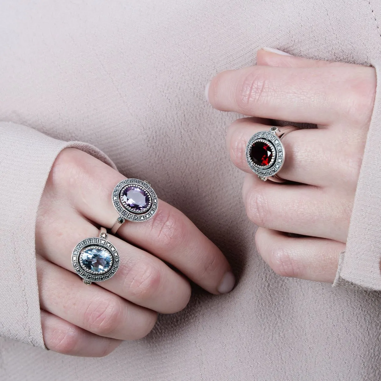Sterlingsilber Amethyst & MARKASIT ANTIK STIL Haufen Ring