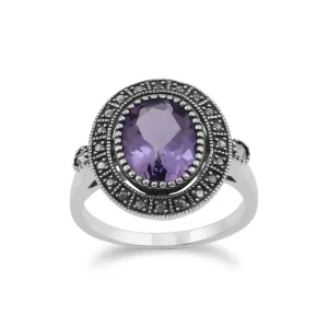 Sterlingsilber Amethyst & MARKASIT ANTIK STIL Haufen Ring