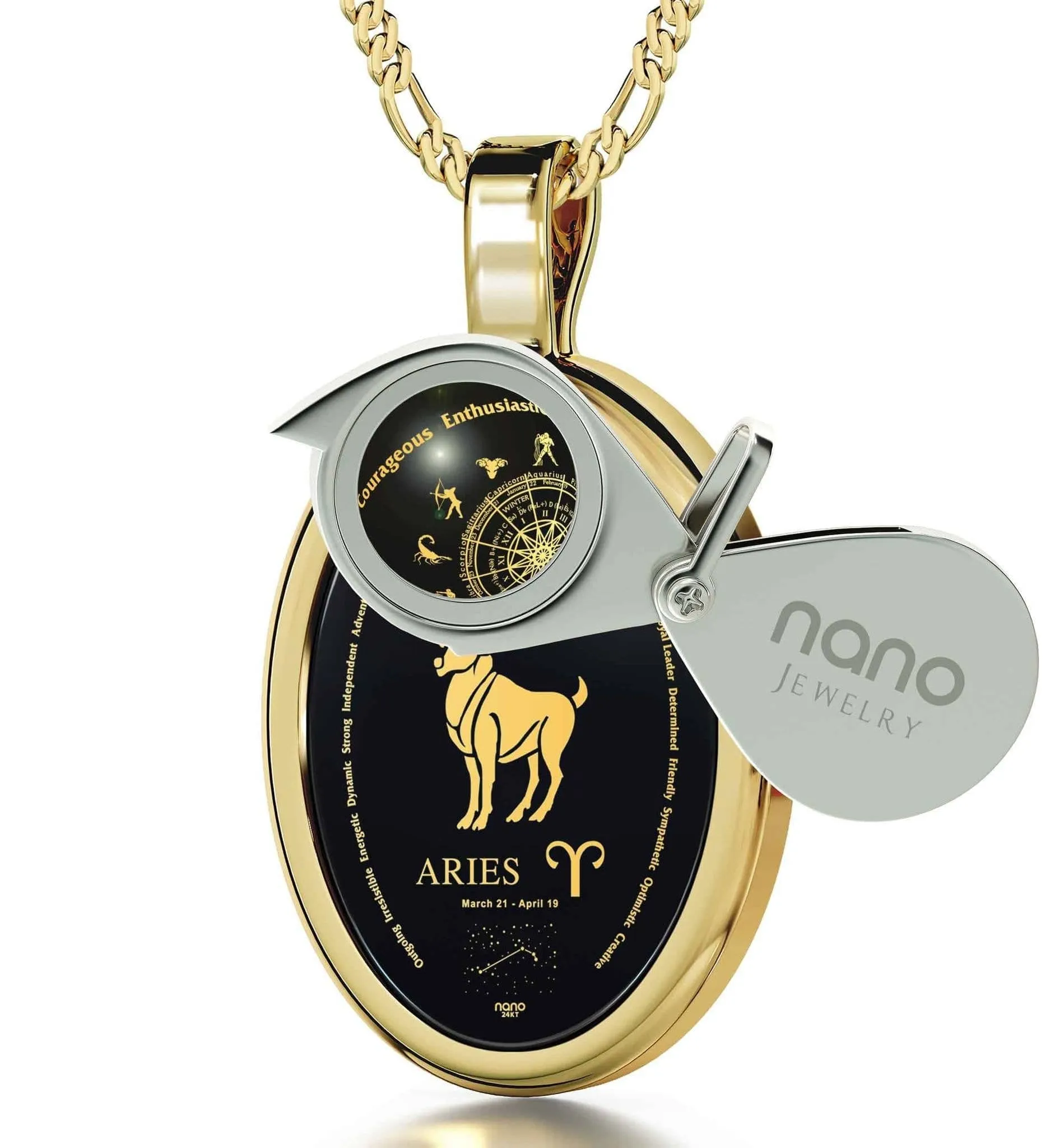 The World of Aries, Sterling Silver Gold Plated (Vermeil) Necklace, Onyx