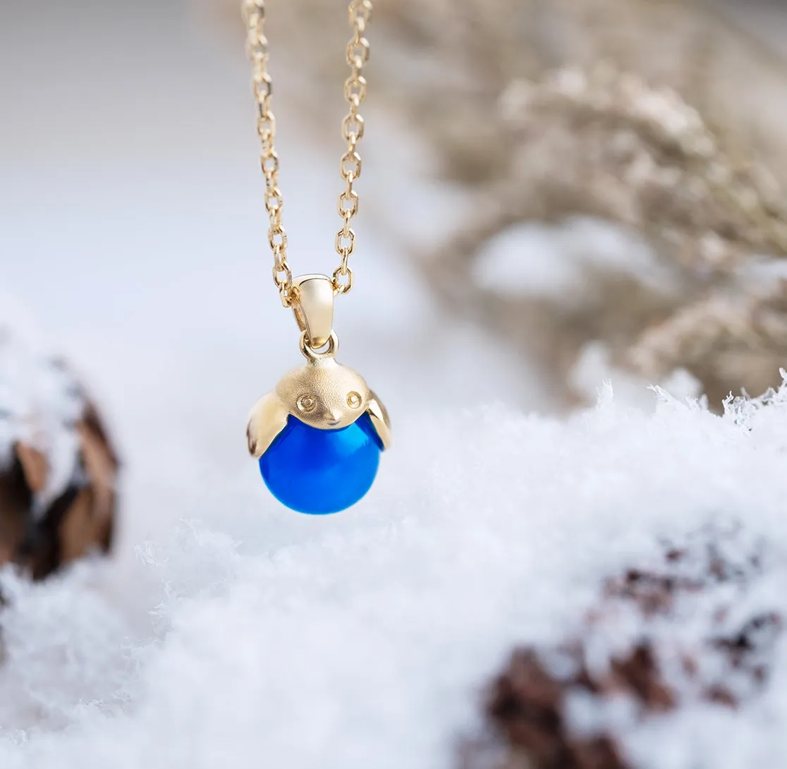THIALH - ROBIN - Blue Chalcedony in 18K Yellow Gold Necklace