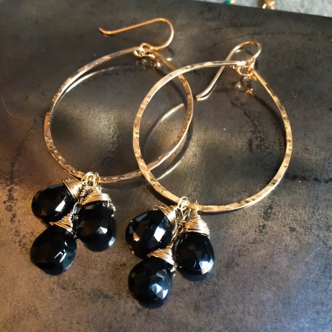 Trio Gemstone Hoops - Black Spinel