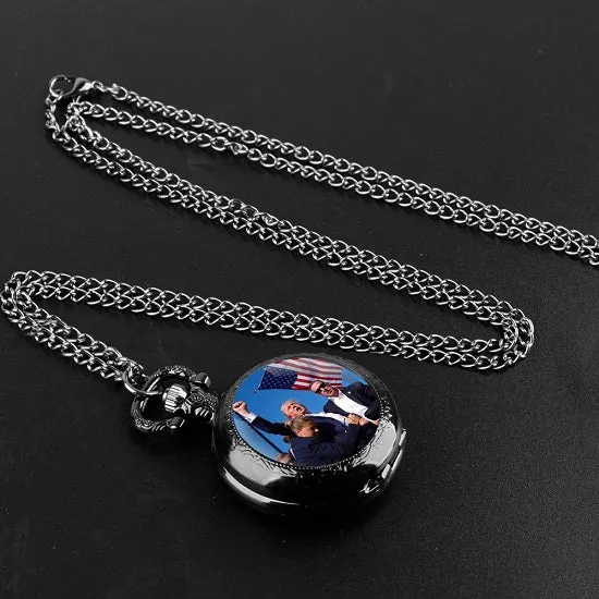 Trump Victory 2024 Glass Dome Vintage Arabic Numerals Quartz Pocket Watch