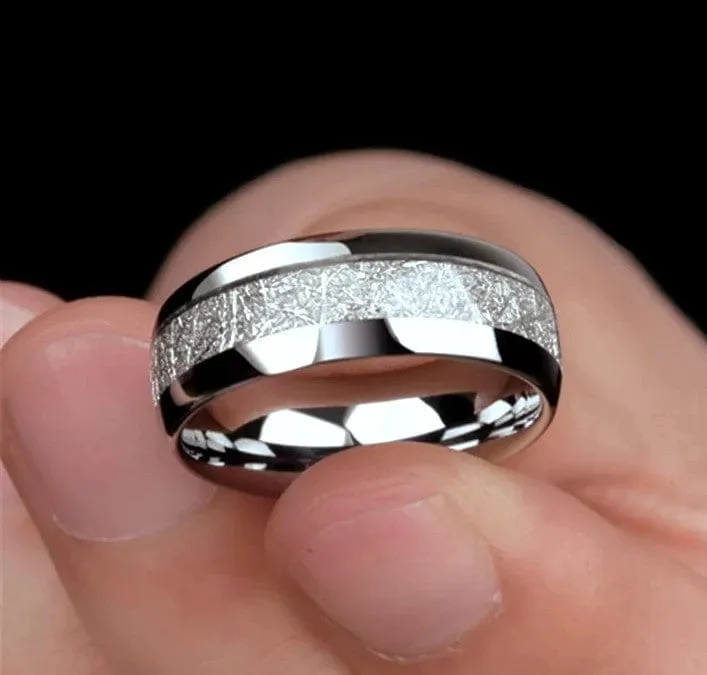 Tungsten Meteorite Ring in Blue, Black, Silver Tungsten Carbide Ring