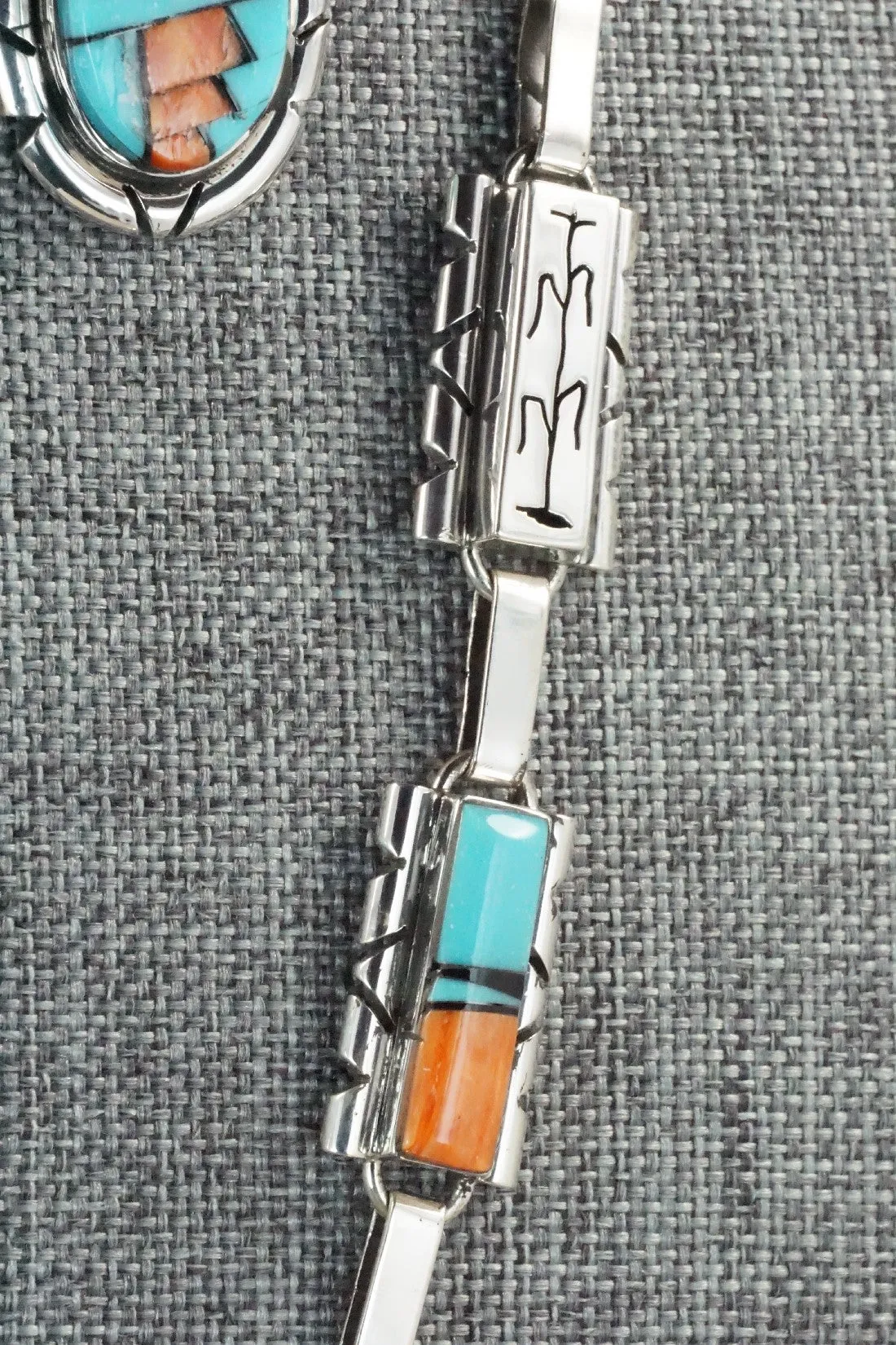Turquoise, Spiny Oyster, Onyx & Sterling Silver Necklace Set - Sandra Parkett