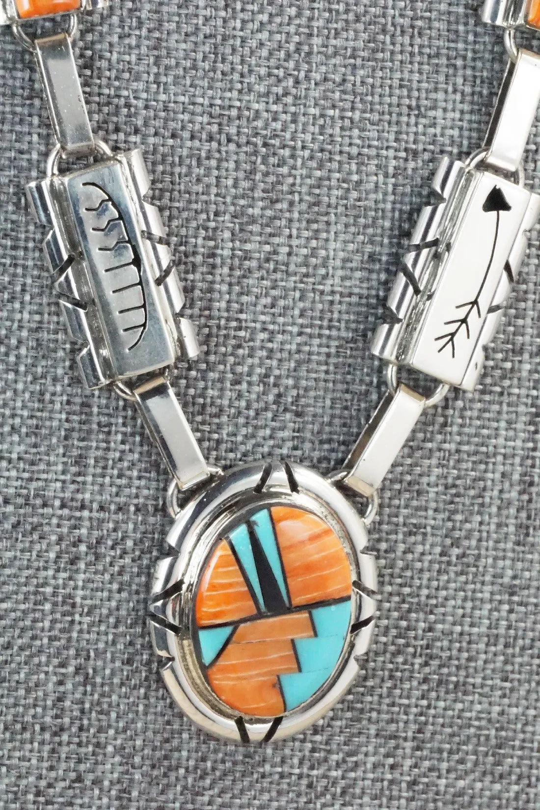 Turquoise, Spiny Oyster, Onyx & Sterling Silver Necklace Set - Sandra Parkett