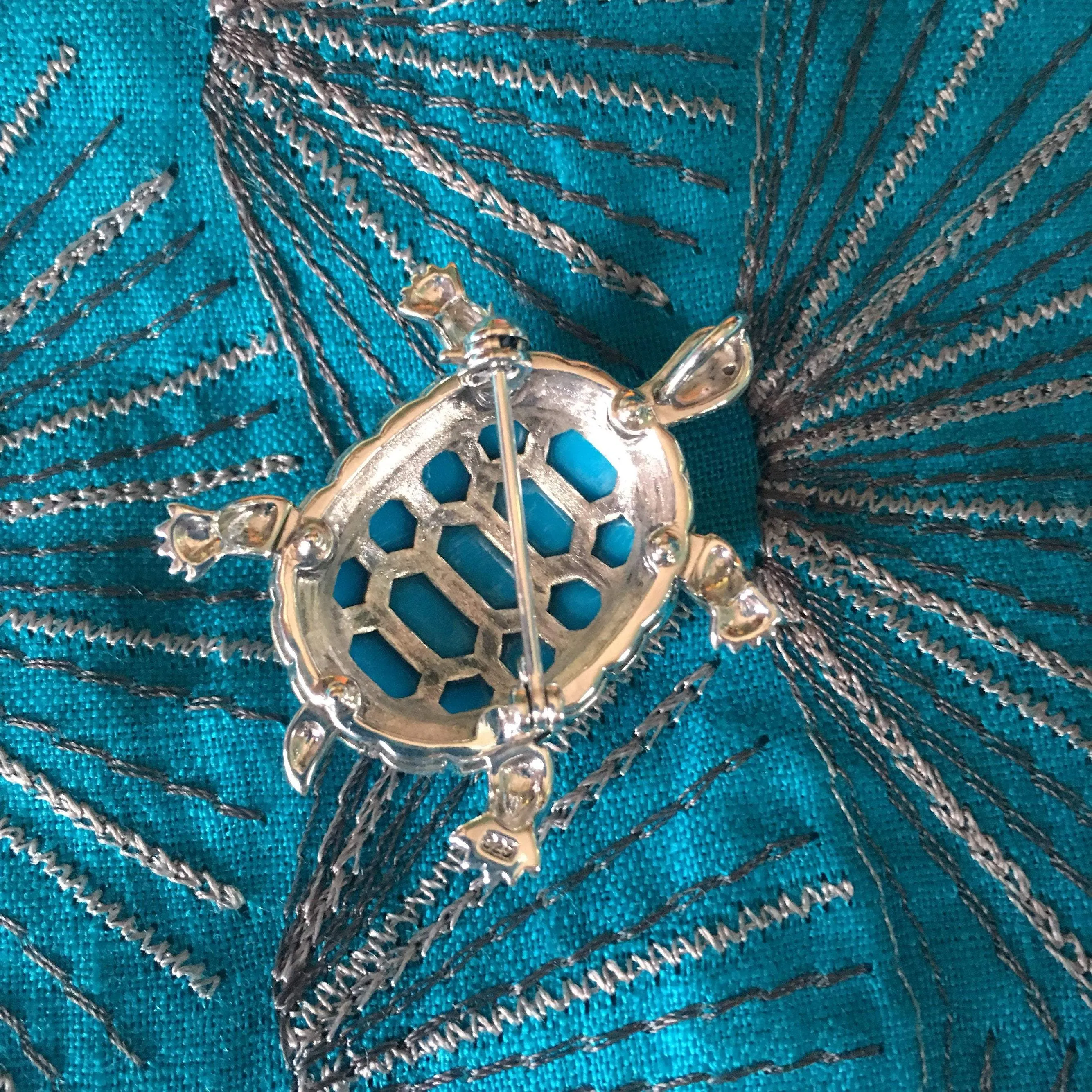 Turquoise Tortoise Brooch Silver Marcasite