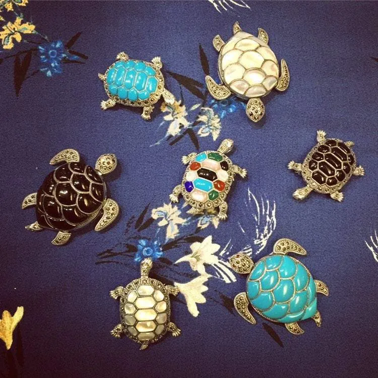 Turquoise Tortoise Brooch Silver Marcasite