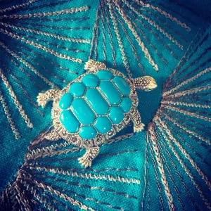 Turquoise Tortoise Brooch Silver Marcasite
