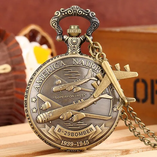 US Air Force Fighter Bronze Quartz Movement Pocket Watch