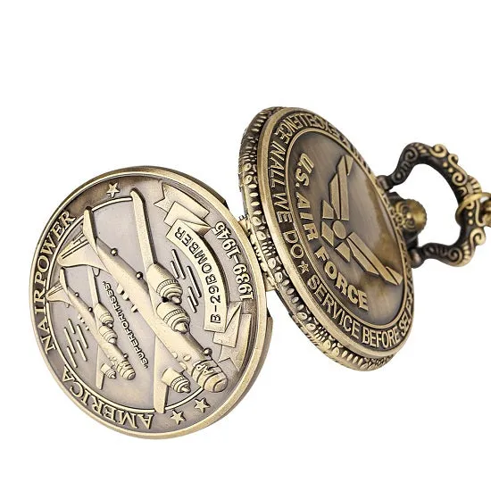 US Air Force Fighter Bronze Quartz Movement Pocket Watch