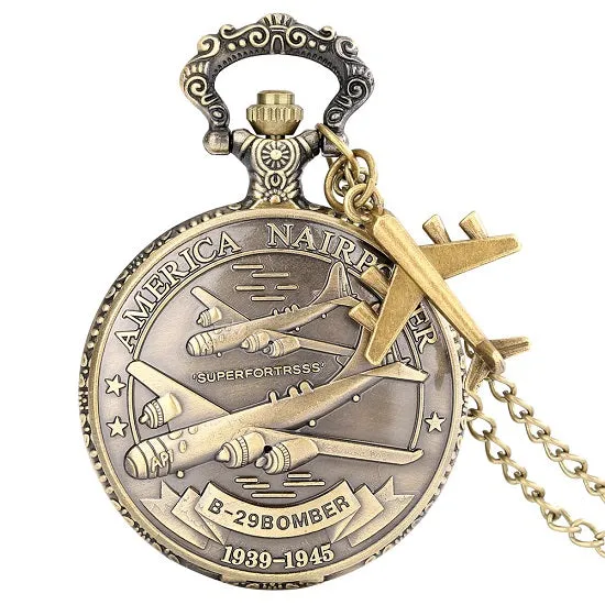 US Air Force Fighter Bronze Quartz Movement Pocket Watch
