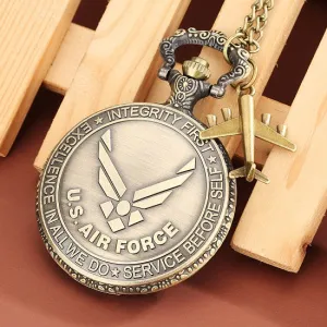 US Air Force Fighter Bronze Quartz Movement Pocket Watch