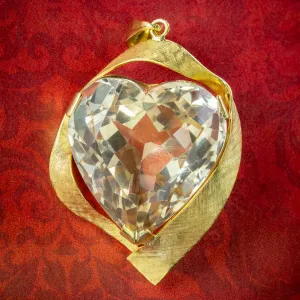 Vintage Citrine Heart Pendant 15ct Gold 35ct Citrine