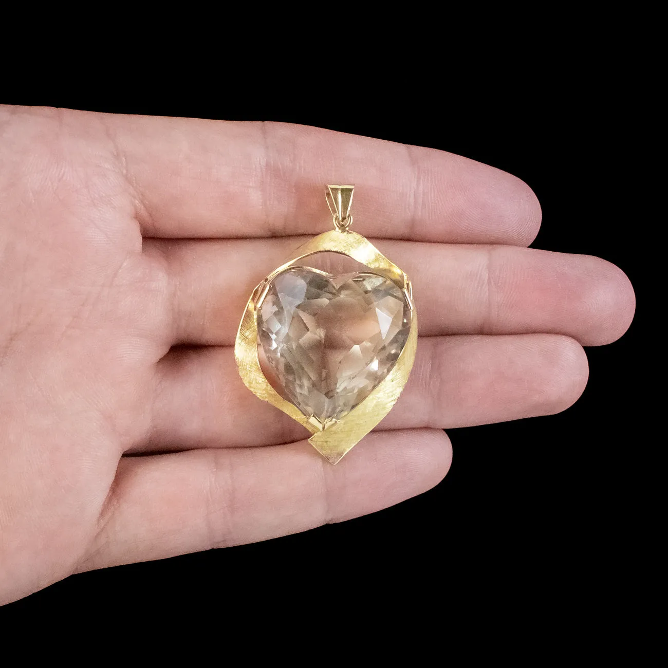 Vintage Citrine Heart Pendant 15ct Gold 35ct Citrine