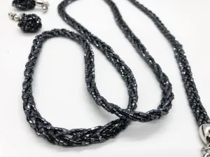 Vintage Iridescent Black Braided Beaded Trifari Set
