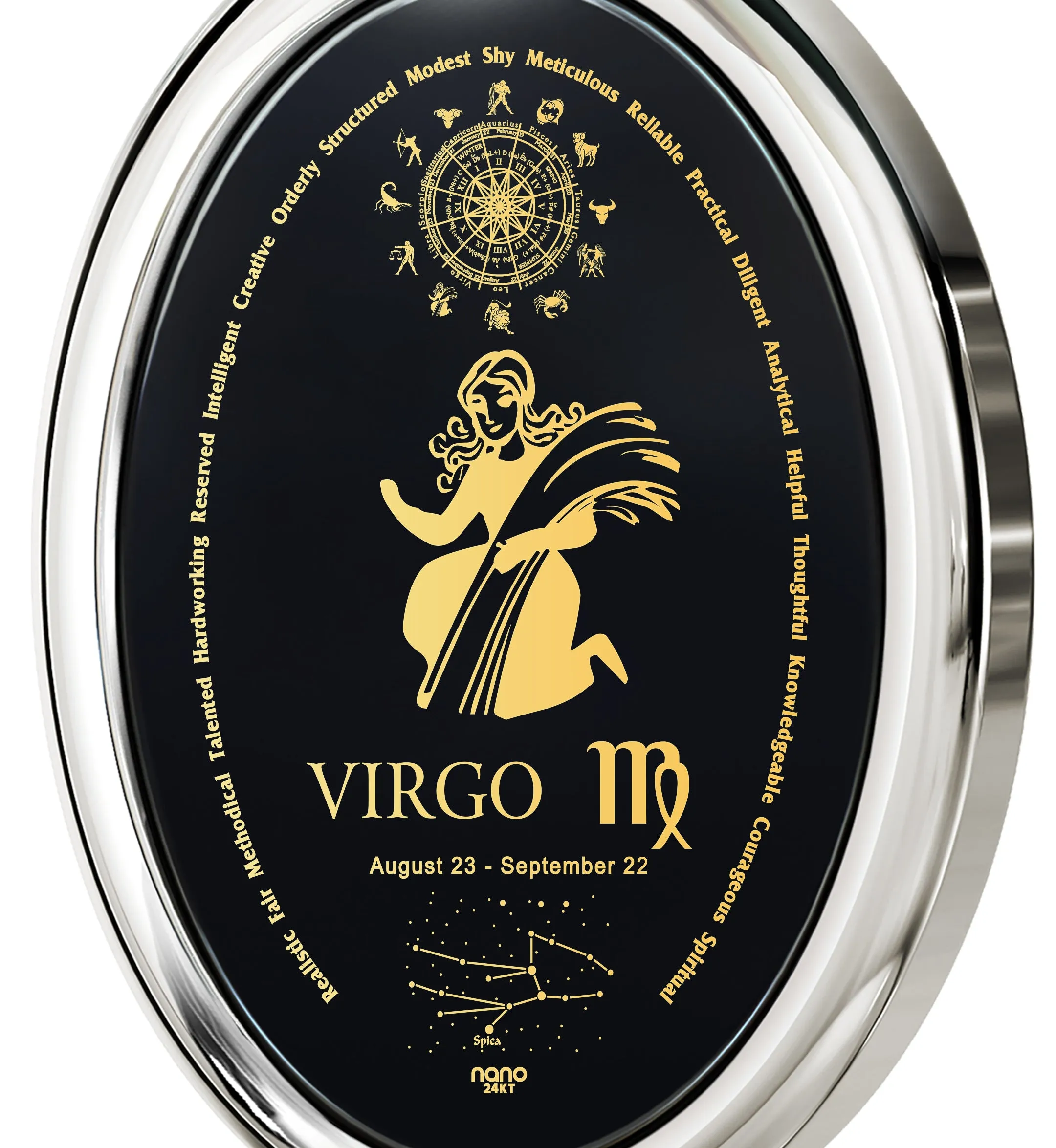 Virgo Necklace Zodiac Pendant 24k Gold Inscribed on Onyx Stone