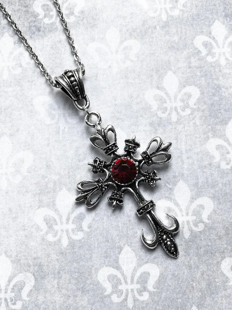 Women Gothic Ruby Cross Necklace