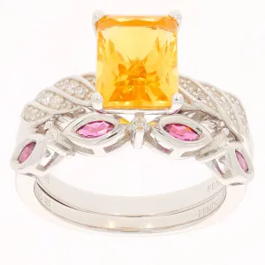 Yellow Citrine Sterling Silver Ring with Accent